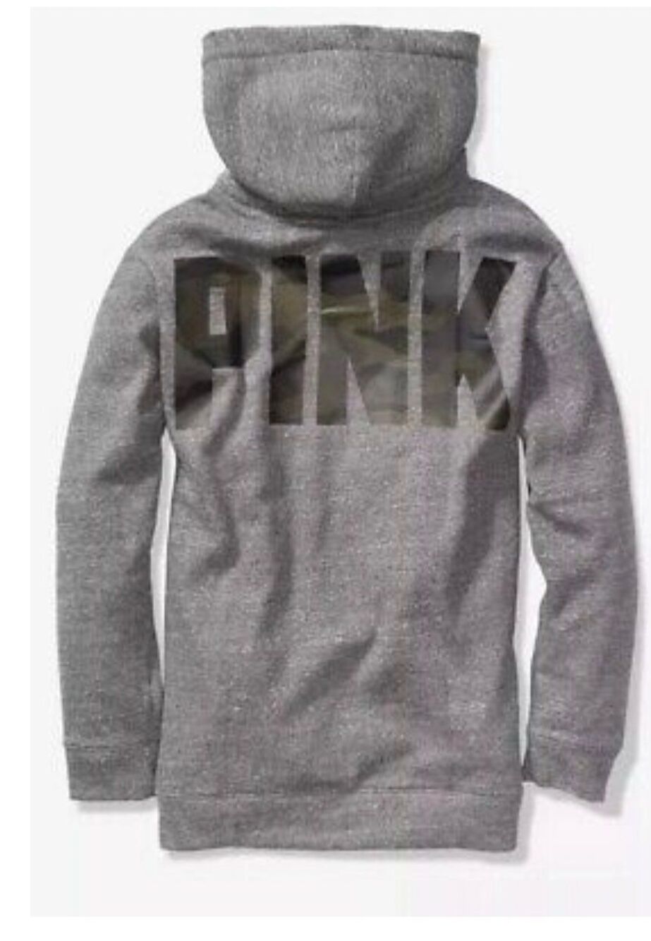 VS pink pullover campus camouflage fur/sherpa lined hoodie sweatshirt top XS